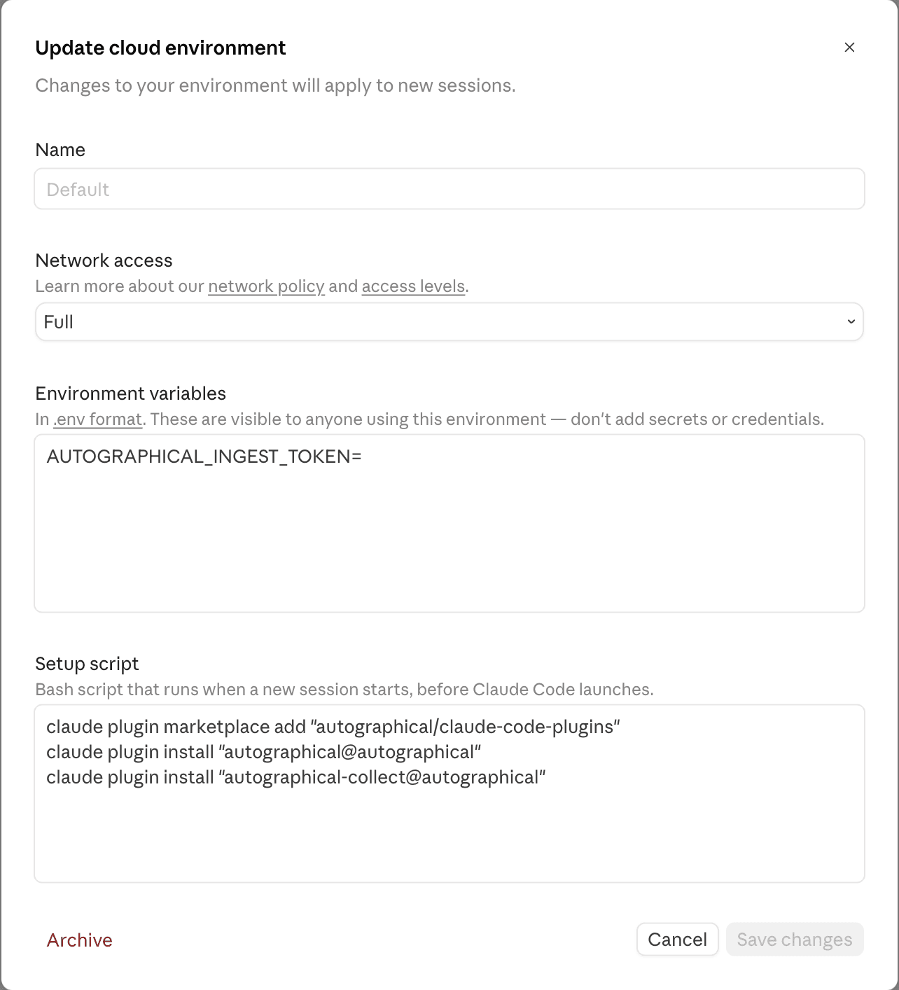 Claude Code cloud environment options
